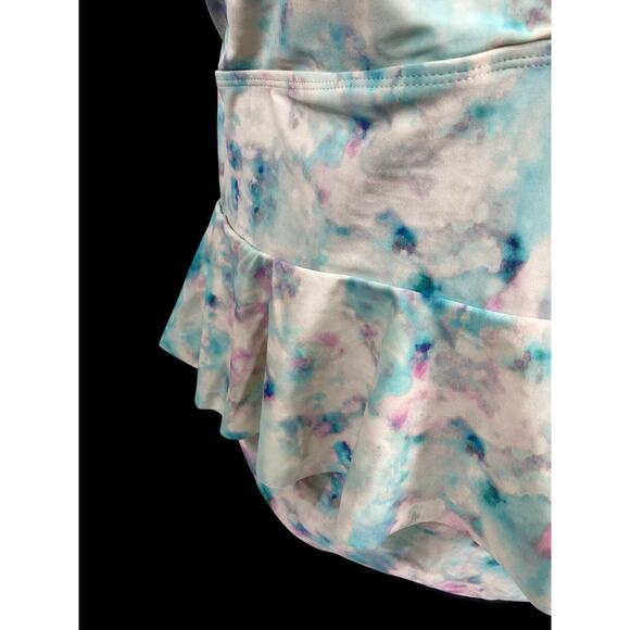 Torrid Swimsuit Size 1 / 1X 16 18 Watercolor Floral Ruffle One Piece White Blue - Picture 6 of 12